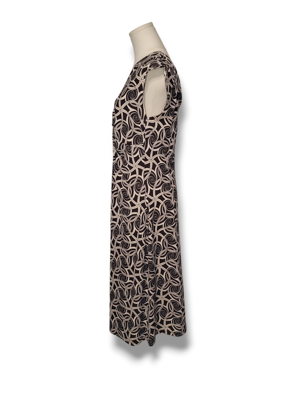 LADY HATHAWAY - Size 14 Patterned Brown and Cream Twist-Front Midi Dress - Picture 2 of 8